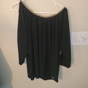 Michael Kors Black Top with Gold Chain Accent And Cold Shoulders